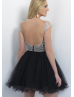 Beaded Black Tulle Low Back Short Homecoming Dress
